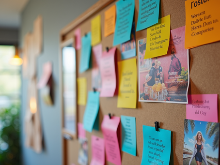 a vision board on a cork board
