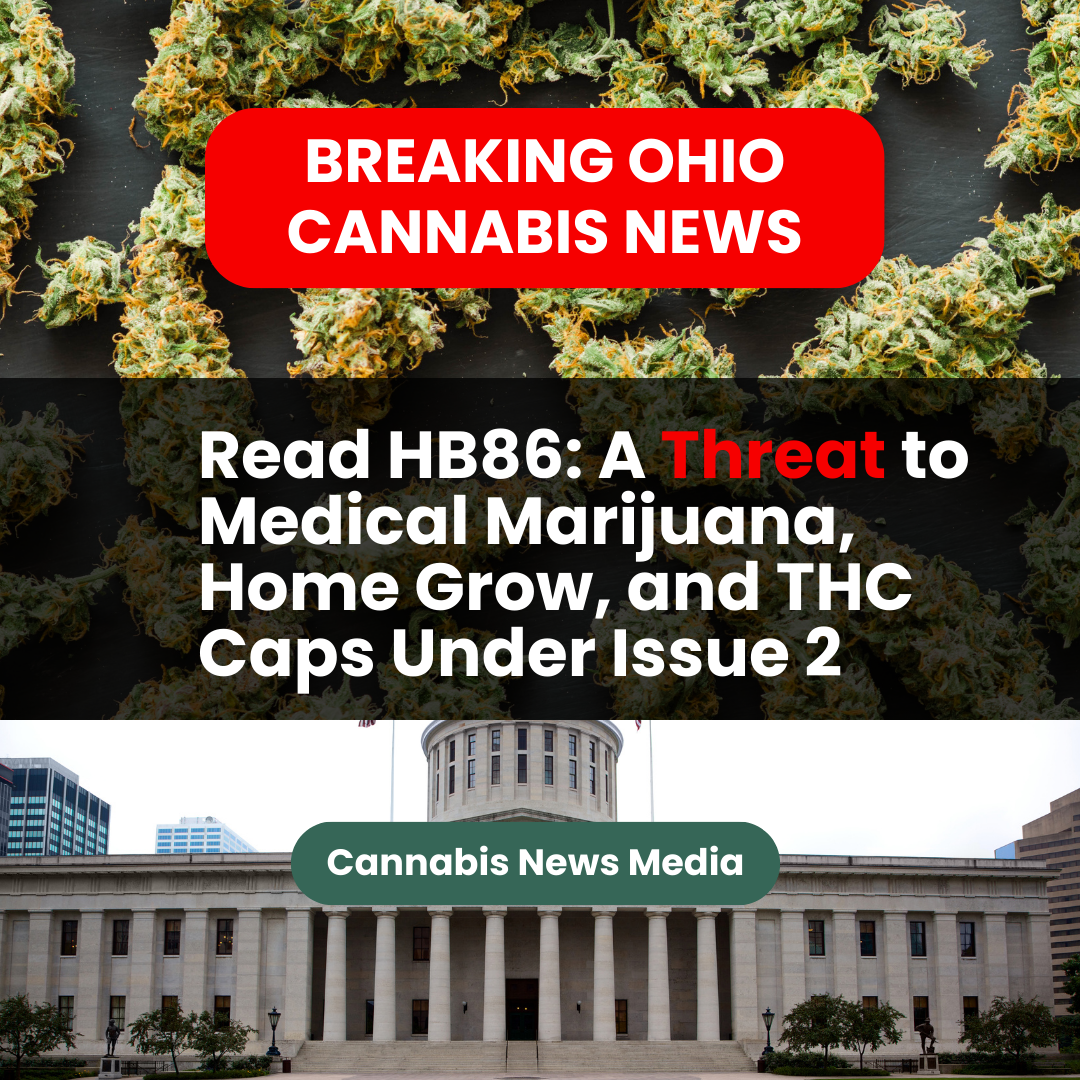 state house with picture of cannabis above it