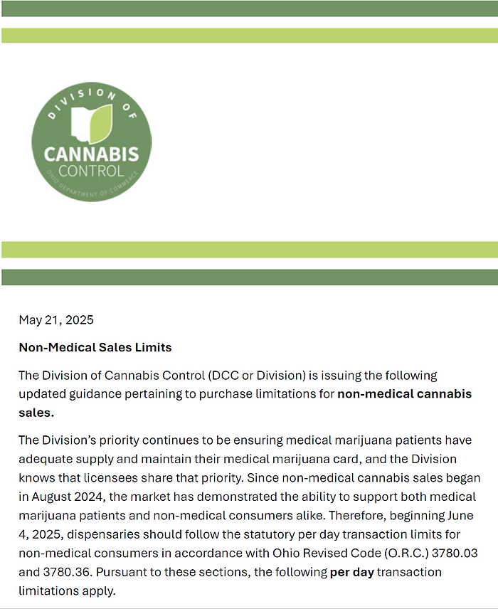 Screenshot from the Ohio Division of Cannabis Control. Click to see the full Document