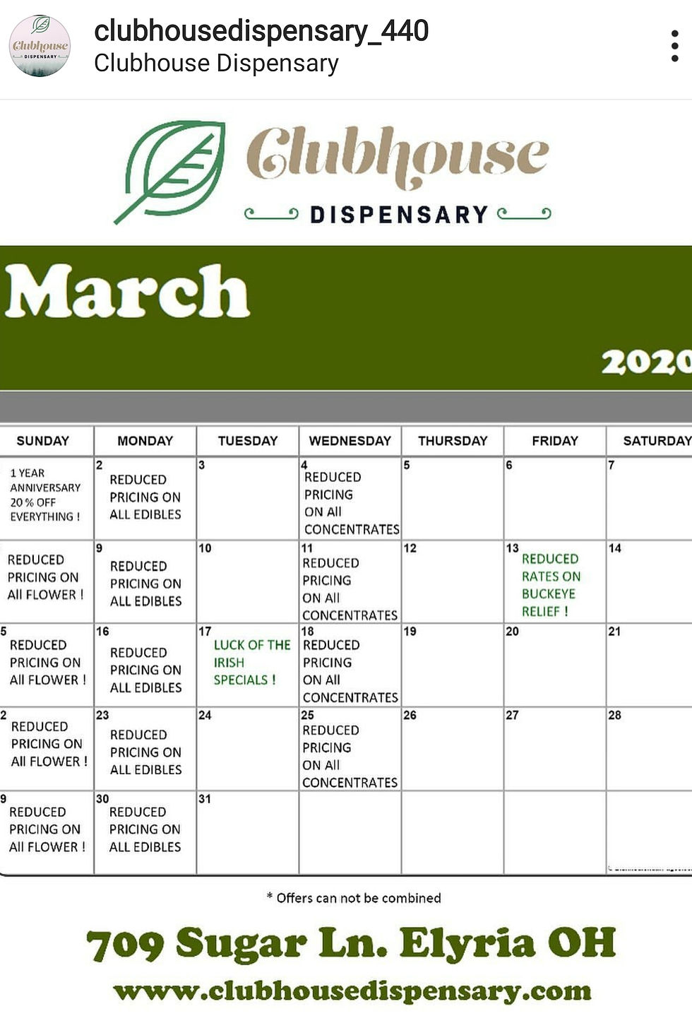 Clubhouse dispensary calendar
