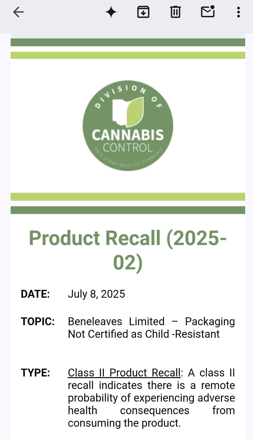 Featured image for Large Ohio Cannabis Product Recall