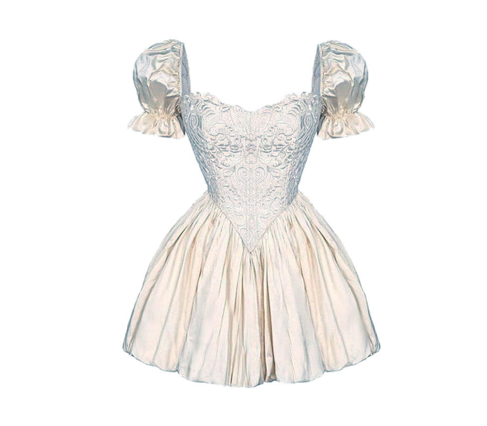 Thumbnail: Puff sleeve Corsetted Jacquard Knee-length dress