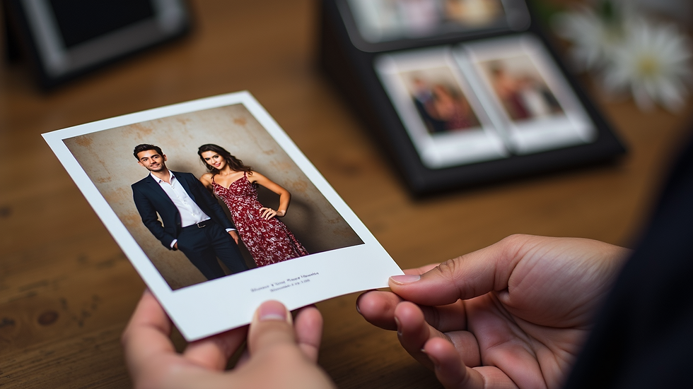 Eye-level view of a photo booth printout with event branding