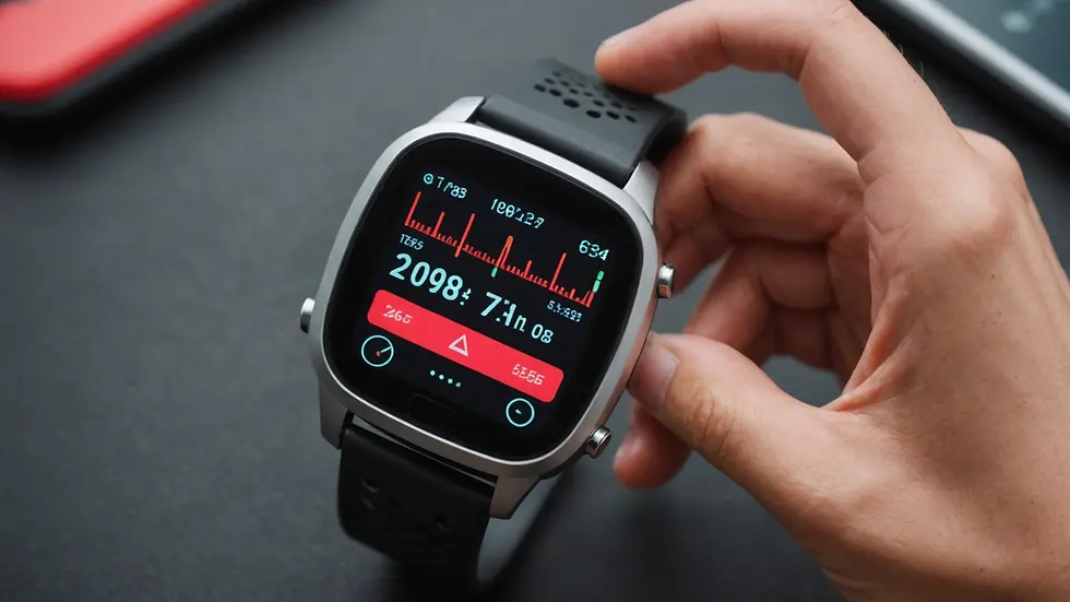 High angle view of a heart rate monitor with workout stats