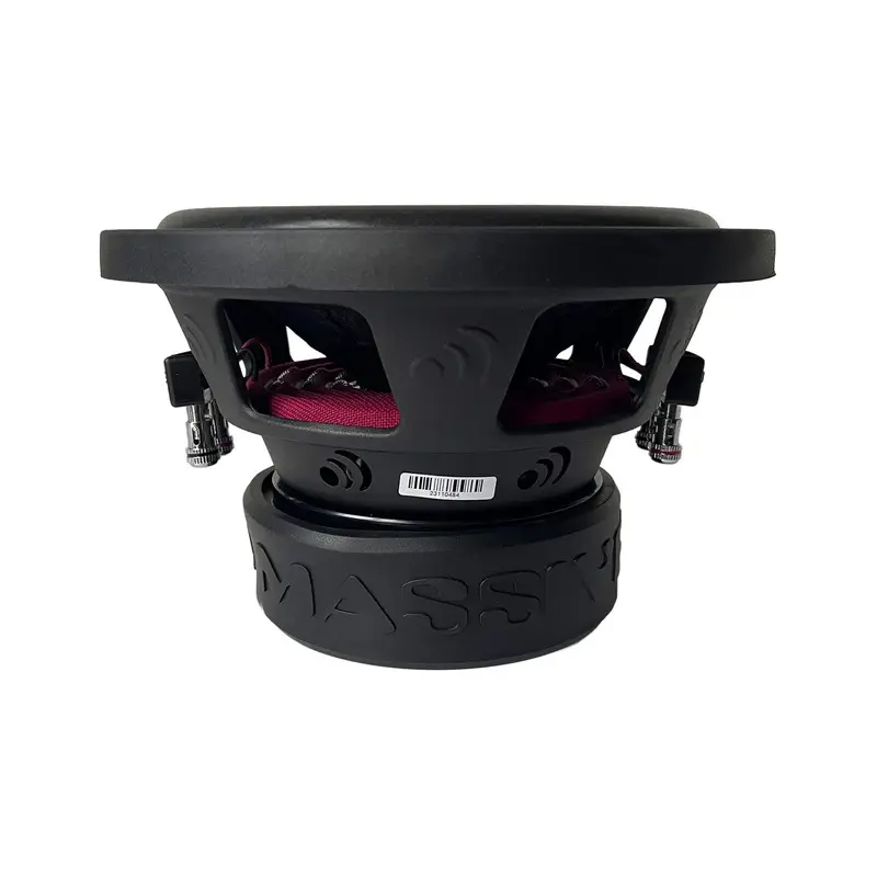 Black subwoofer with red accents