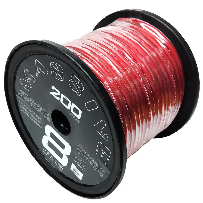 Massive Audio P8-200R 8 AWG 200ft red speaker wire