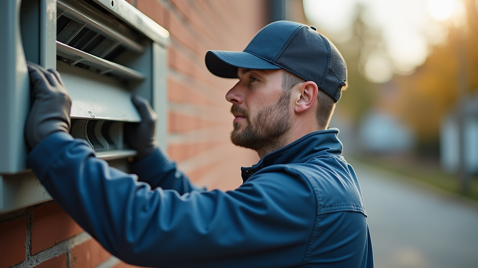 Close-up view of a technician installing an air conditioning unit outdoors