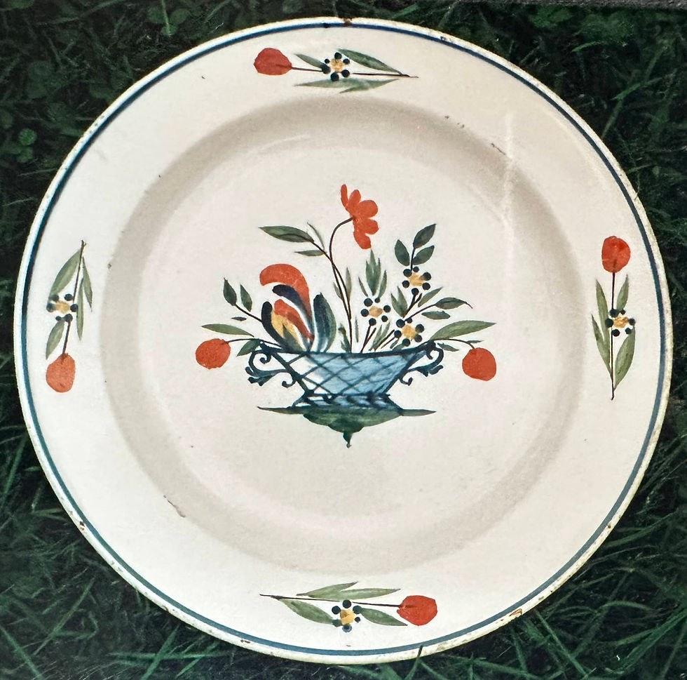 3 Faïence d'Aumale XIXe - Assiette Panier fleuri
