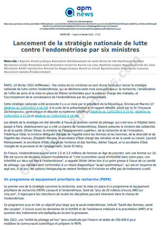 Lancement de la stratégie nationale de luttecontre l'endométriose par six ministres