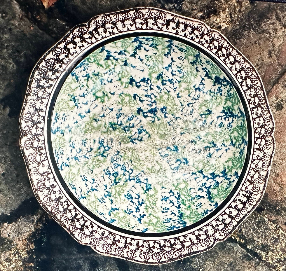 6 Faïence fine de Forges XIXe - Plat rond à l'éponge