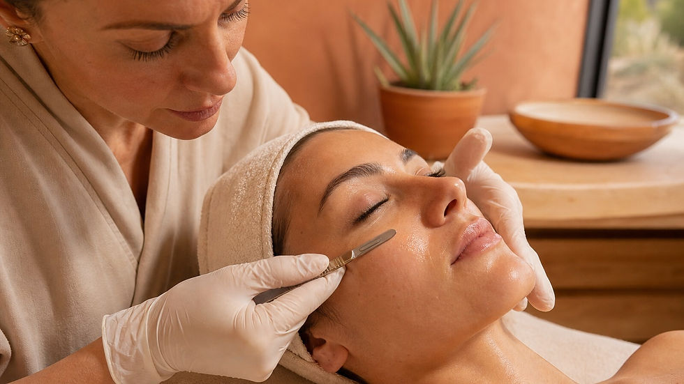 Licensed esthetician performing dermaplaning on client at Siren Skin Care Tucson