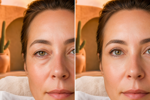 Before and after non-surgical eyelid lift results at Siren Skin Care in Tucson Arizona
