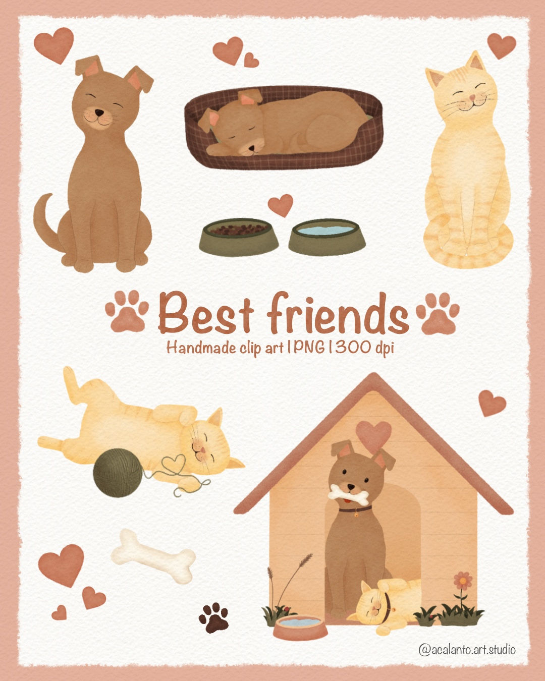 Whimsical Dog and Cat Clipart: Best Friends Illustration