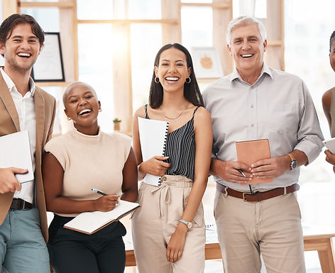 Professional digital marketing team, smile together and celebrate business success. Market