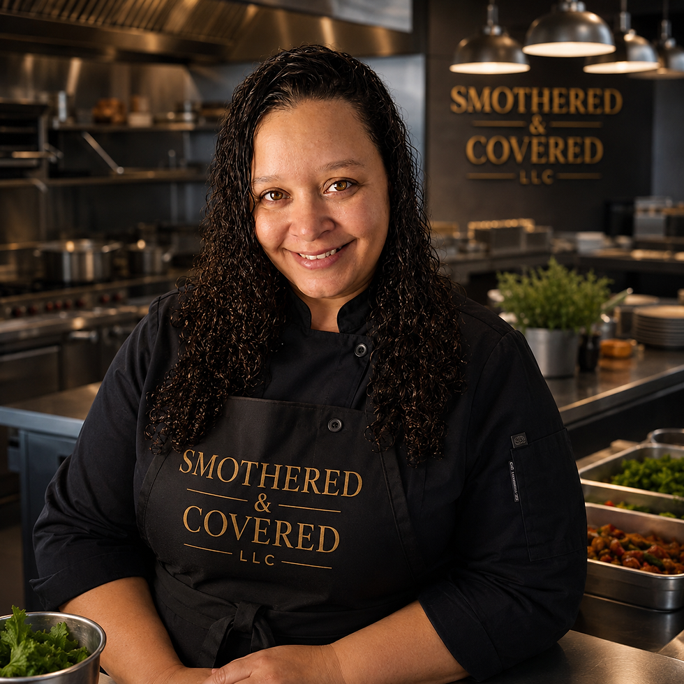 Anna smiling in a Smothered & Covered kitchen.