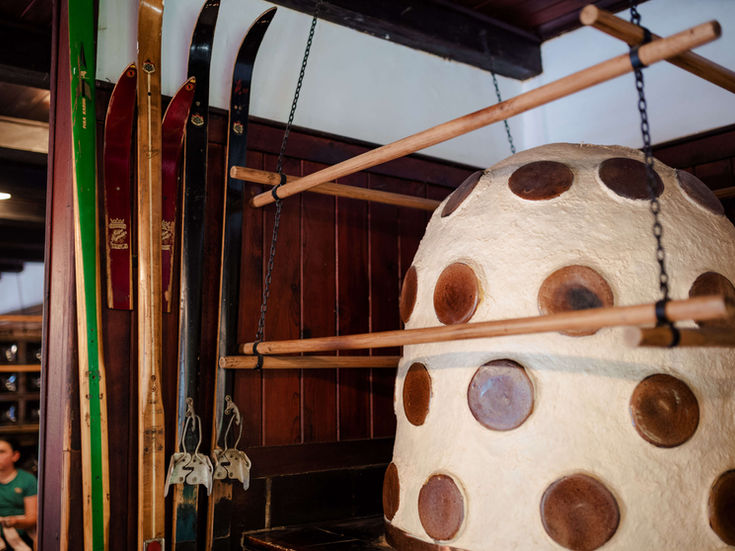 Old skiis and other cools artefacts you can find in and around our lodge