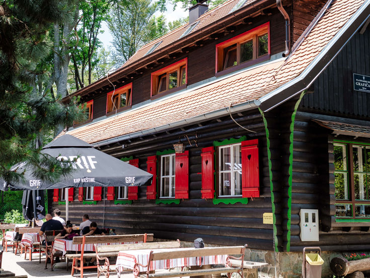 Mountain lodge graphic artist and terrace