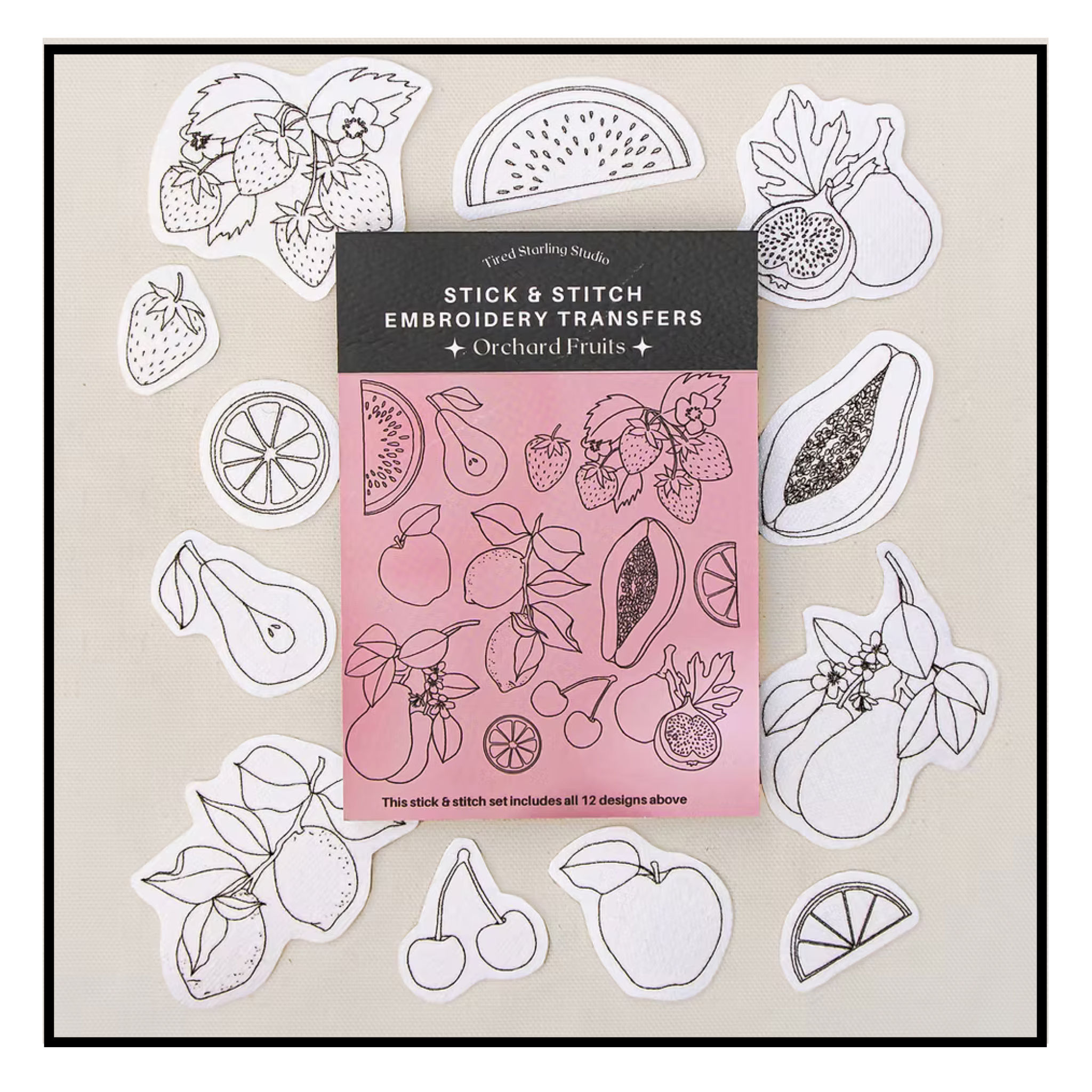 Tired Starling Studio Orchard Fruits Stick And Stitch Set
