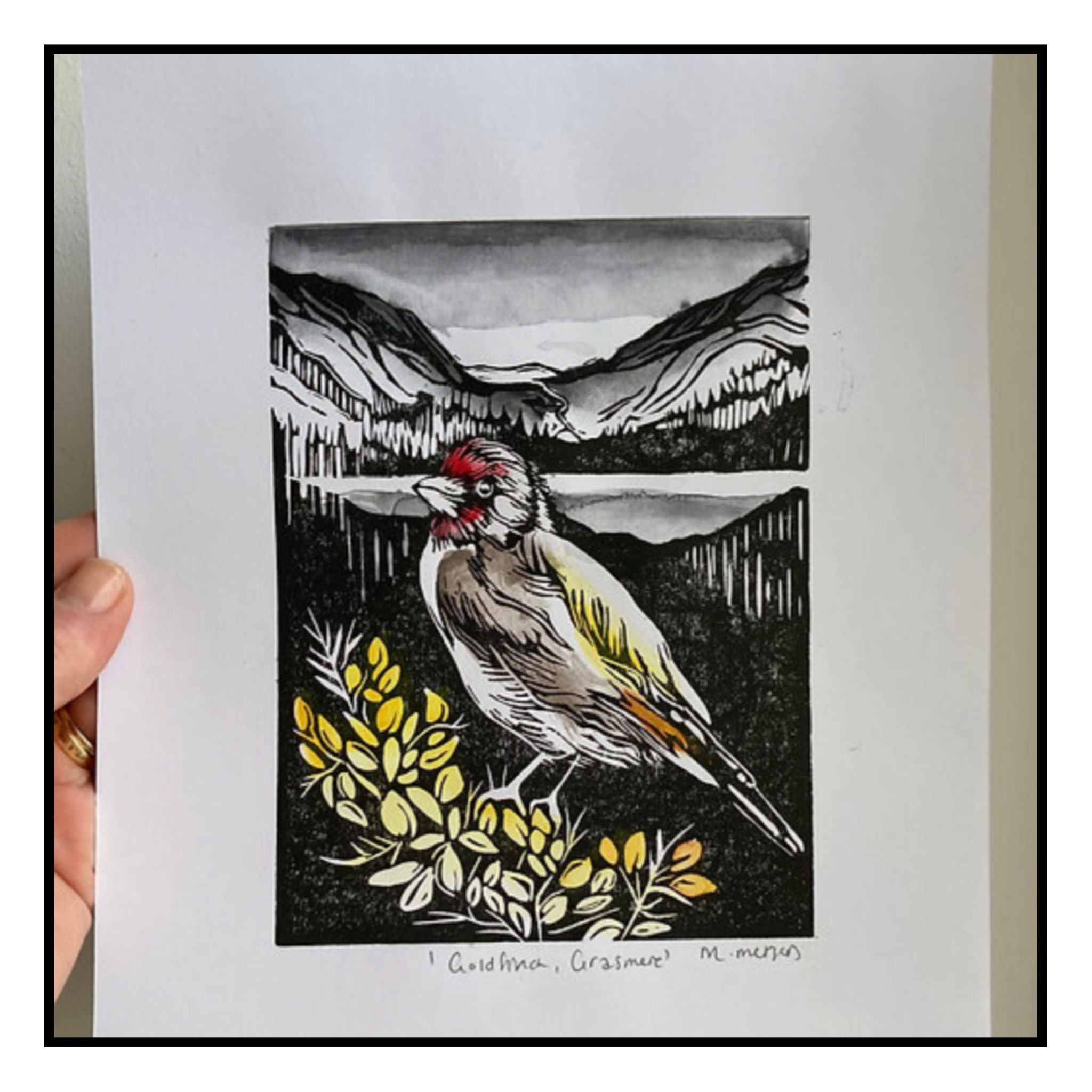 Monica Metsers Fine Art 'Birds In The Landscape' Unframed Lino Print