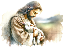 Hirte trägt eine Lamm auf dem Arm