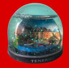 Shows island buildings palms and sea