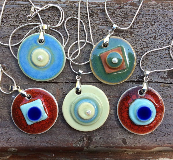 Thumbnail: Porcelain  blue and yellow pendant