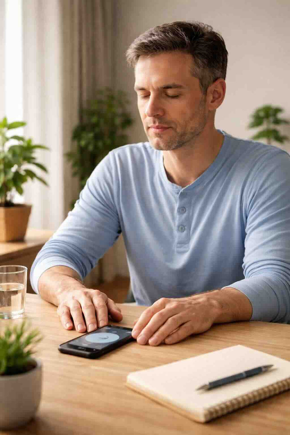 The image shows a man doing a breath holding exercise to improve heart health as recommended in the book 'The Oxygen Advantage'