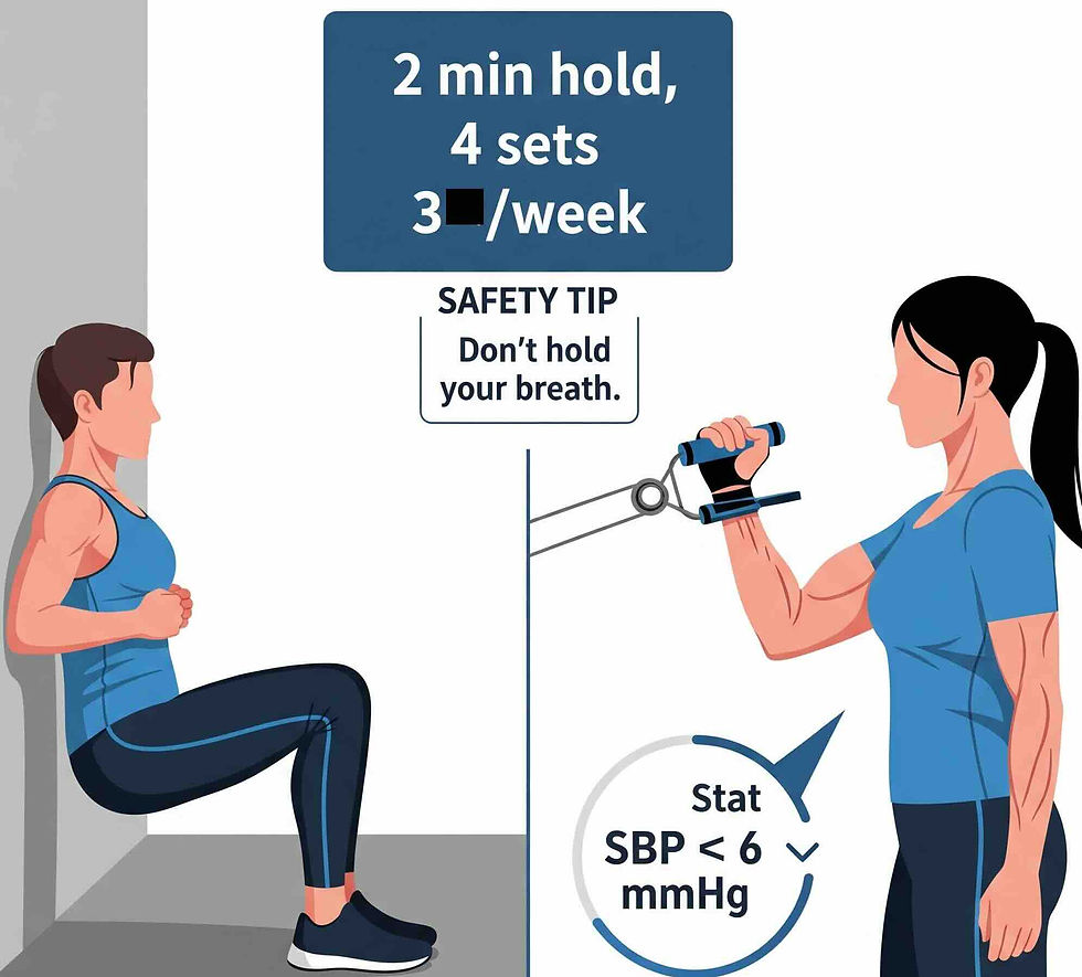 Cartoon wall-sit and handgrip for BP control