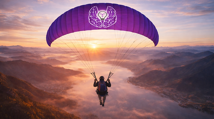 Paraglider soaring over misty valleys.png