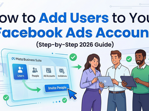 Illustration showing how to add users and invite people to a Facebook Ads account in Meta Business Suite, step-by-step for 2026.