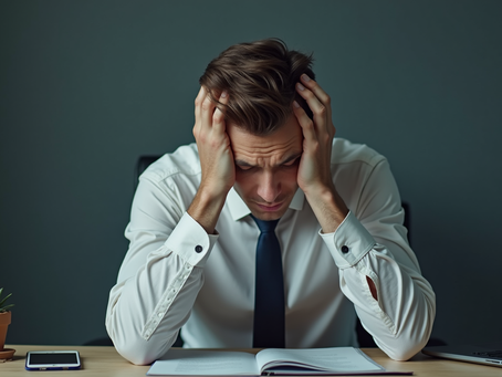 A distressed man with his head in his hands