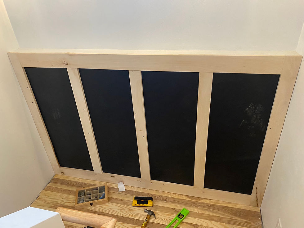 board & batten accent wall on stairway landing