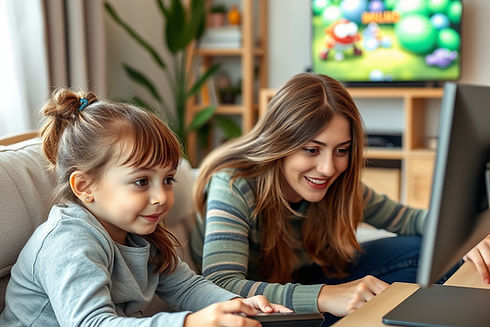 A mother monitoring her girl playing online games.jpg