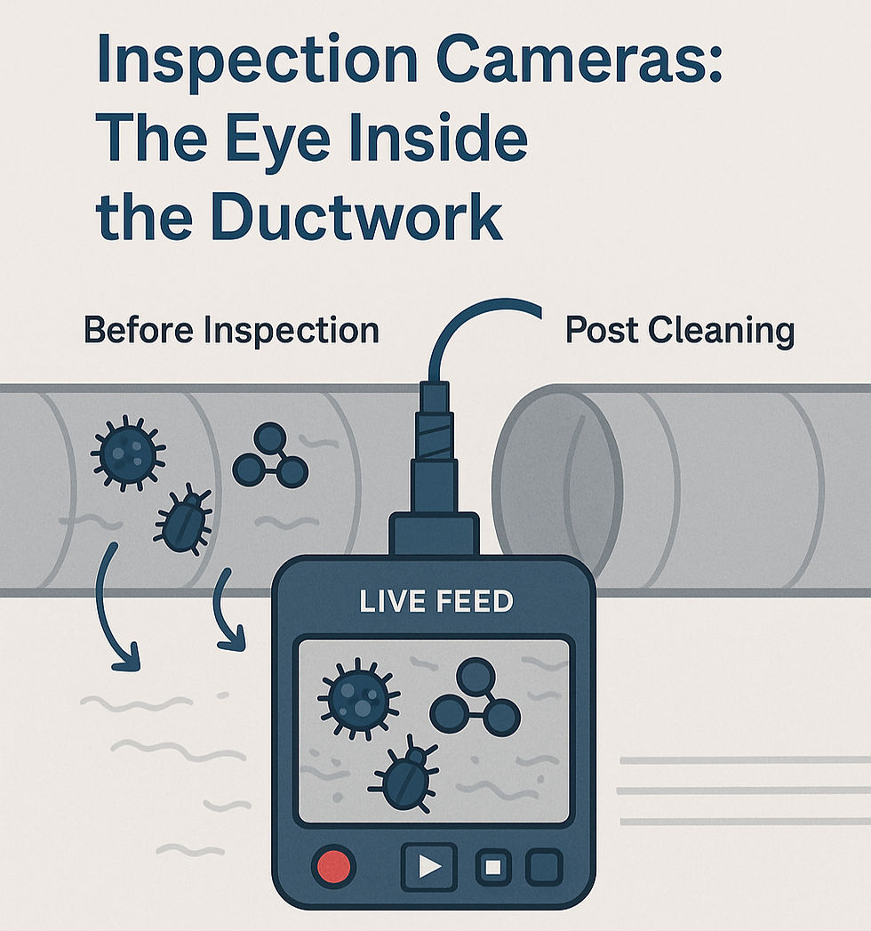 Eye-level view of an inspection camera inspecting the interior of an air duct