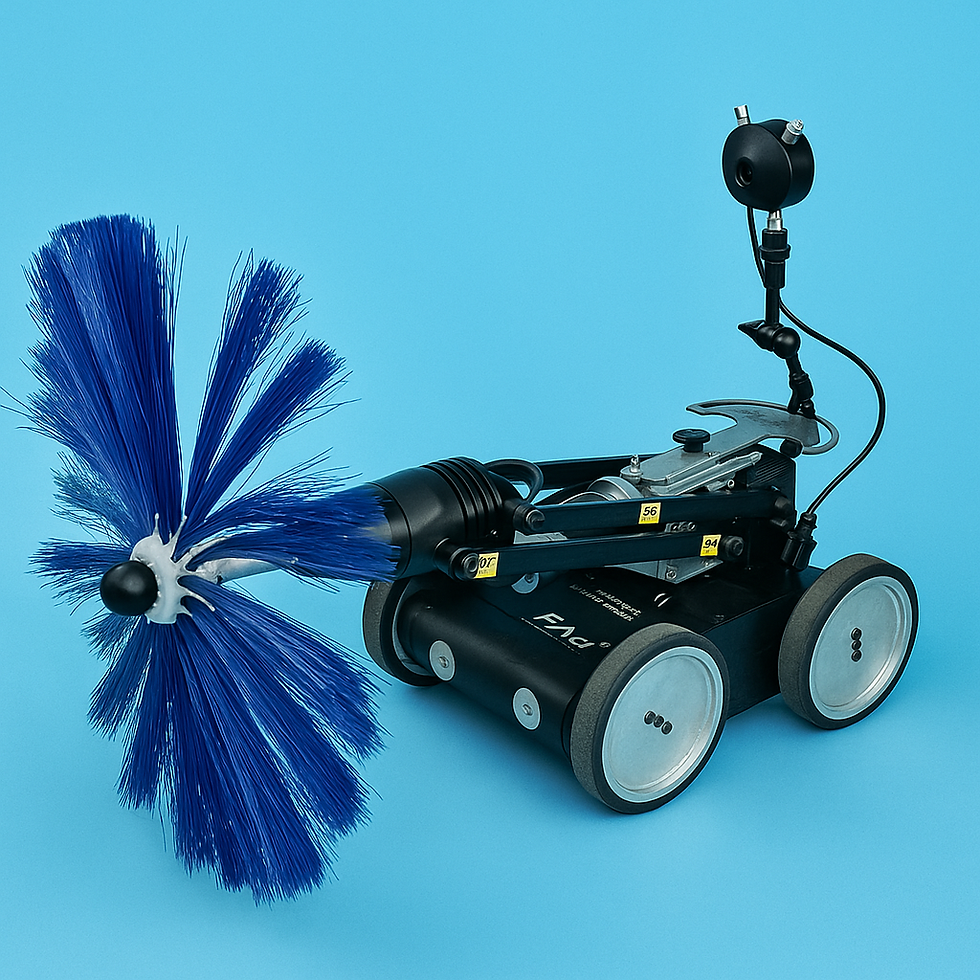 Eye-level view of a robotic duct cleaning machine in action
