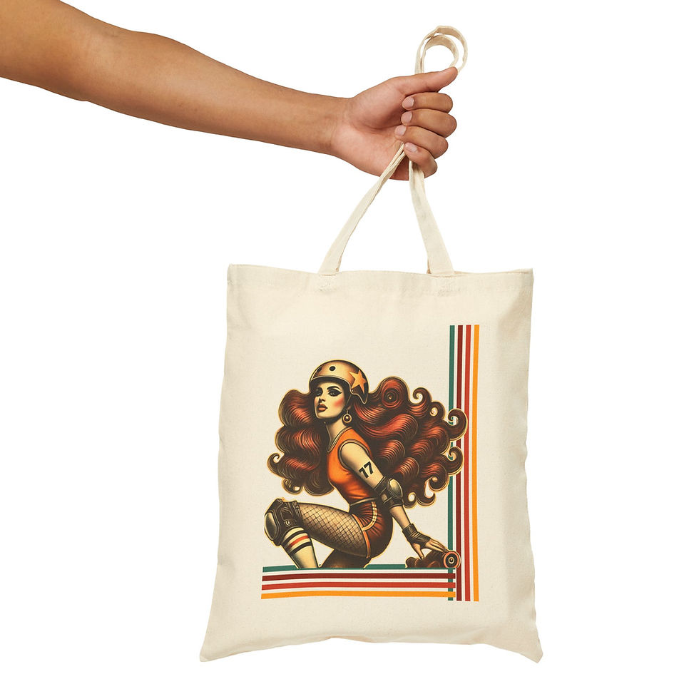 Thumbnail: Roller Derby | Retro Roller Girl | Cotton Canvas Totebag