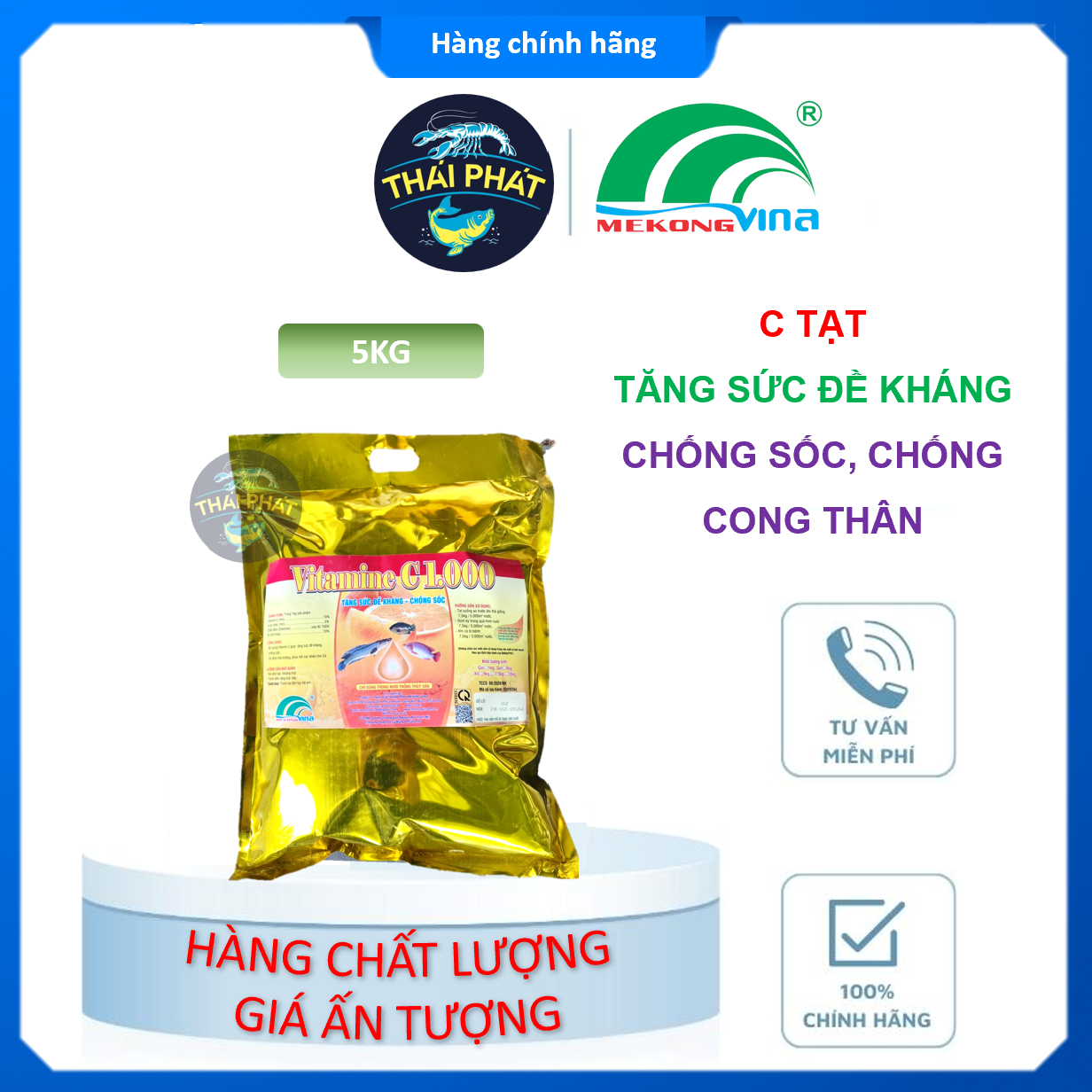 VITAMINE C 1000 túi 5kg – C tạt tăng đề kháng, chống sốc, Chống cong thân