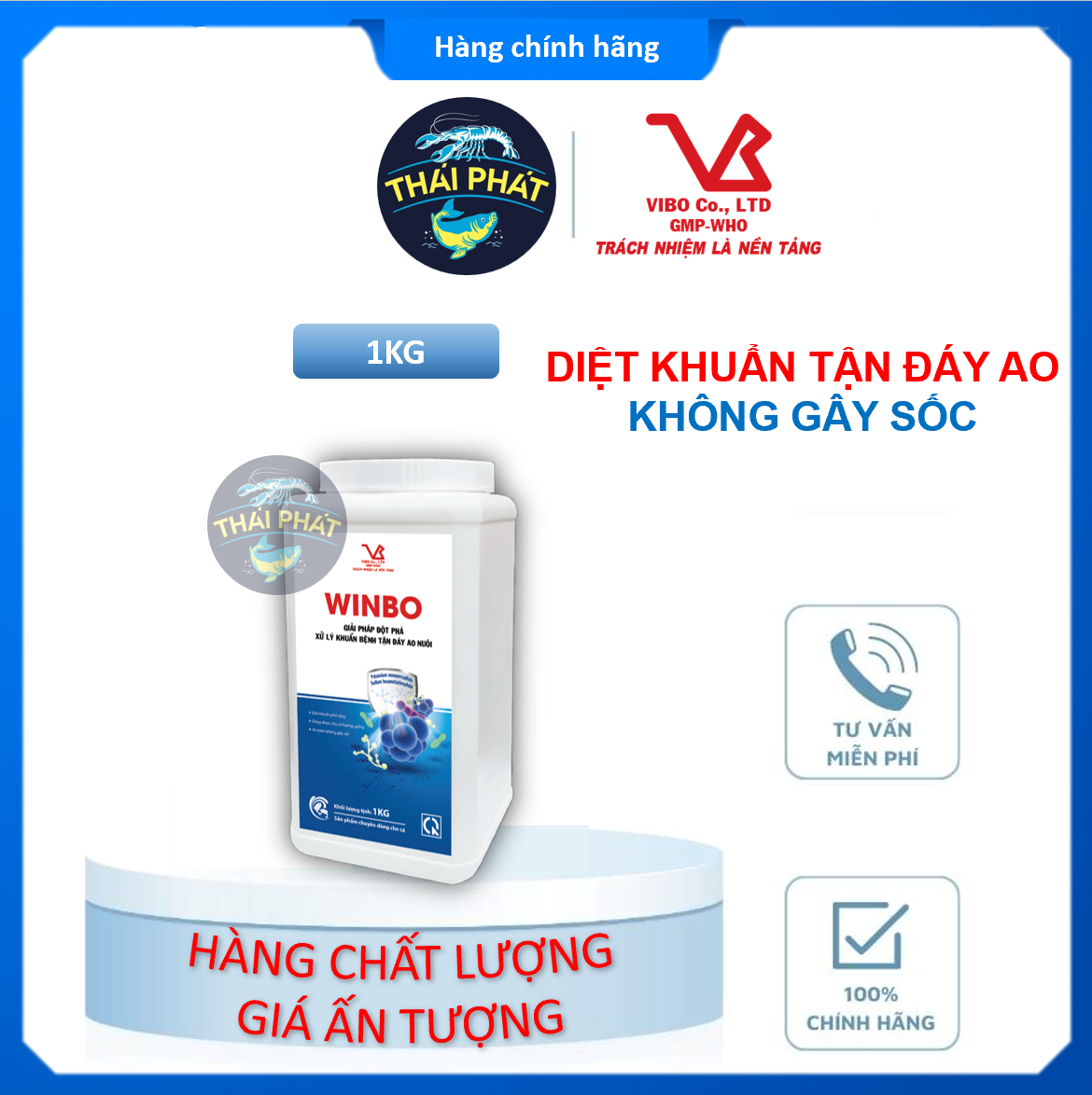 WINBO hộp 1kg - Bronopol, Diệt khuẩn, nấm, Không gây sốc cho cá nhỏ