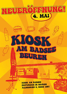 gelbes, farbenfrohes Plakat für Kioskeröffnung