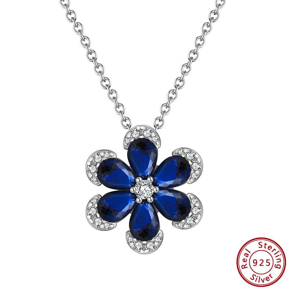 Thumbnail: ORSA JEWELS 925 Silver Flower Shape Blue Sapphire Jewelry Set Clear Cubic Zircon