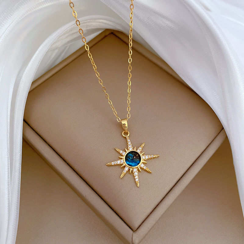 Thumbnail: 316L Stainless Steel Sun Pendant Necklace For Women Exquisite and Fashionable Pl