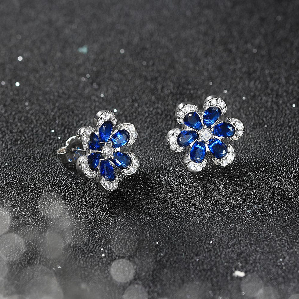 Thumbnail: ORSA JEWELS 925 Silver Flower Shape Blue Sapphire Jewelry Set Clear Cubic Zircon