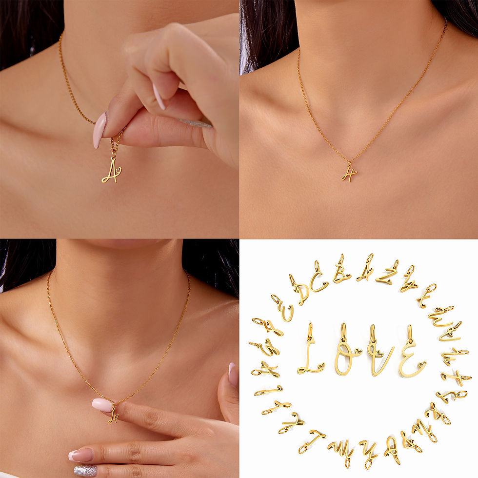 Thumbnail: Stainless Steel A-Z Alphabet Pendant Necklace for Women 26 Initial Letter Heart 