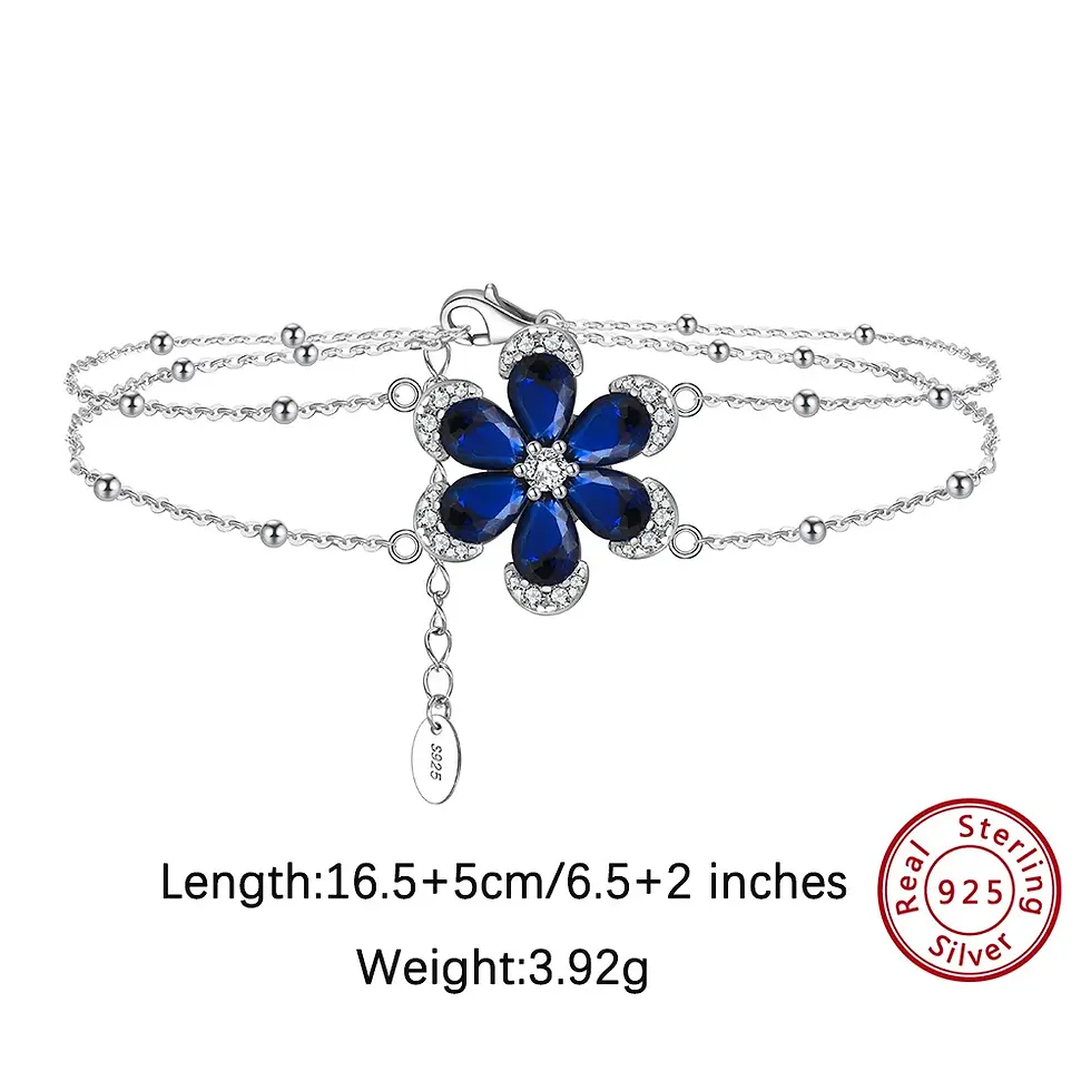Thumbnail: ORSA JEWELS 925 Silver Flower Shape Blue Sapphire Jewelry Set Clear Cubic Zircon