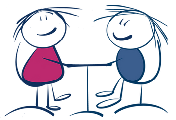 Illustratie van twee figuren in overleg als symbool voor afstemming en maatwerkbegeleiding