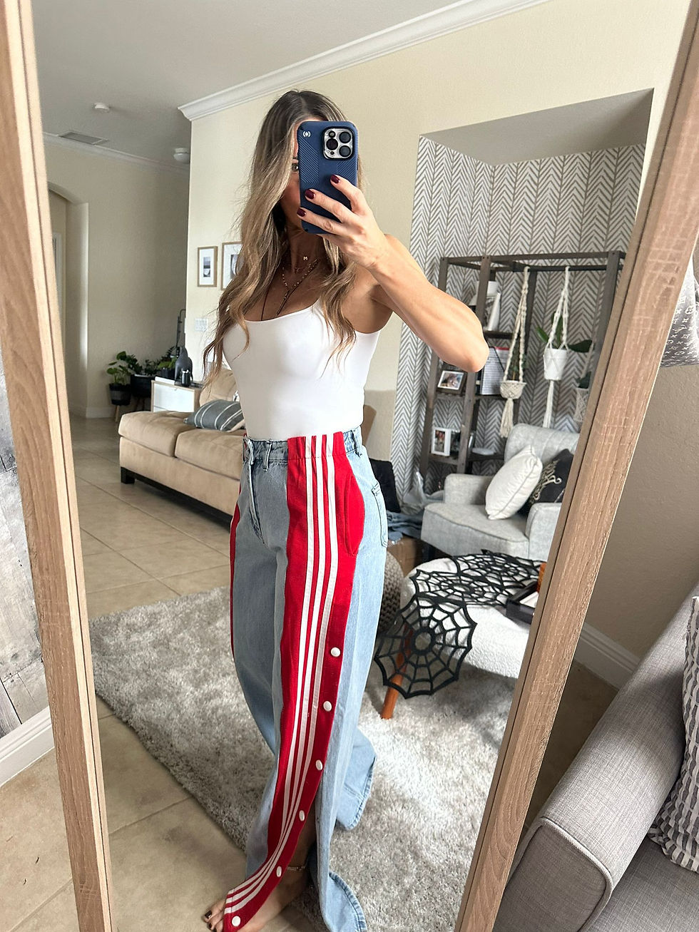 Thumbnail: Striped Snap Denim Pants