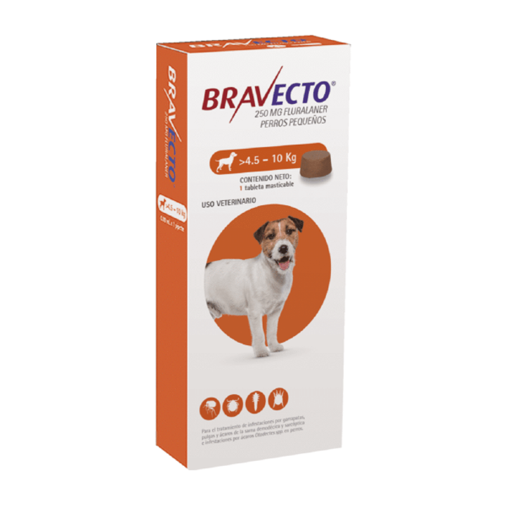Antipulgas Bravecto 250 mg. para perros de 4.5 a 10 kg.