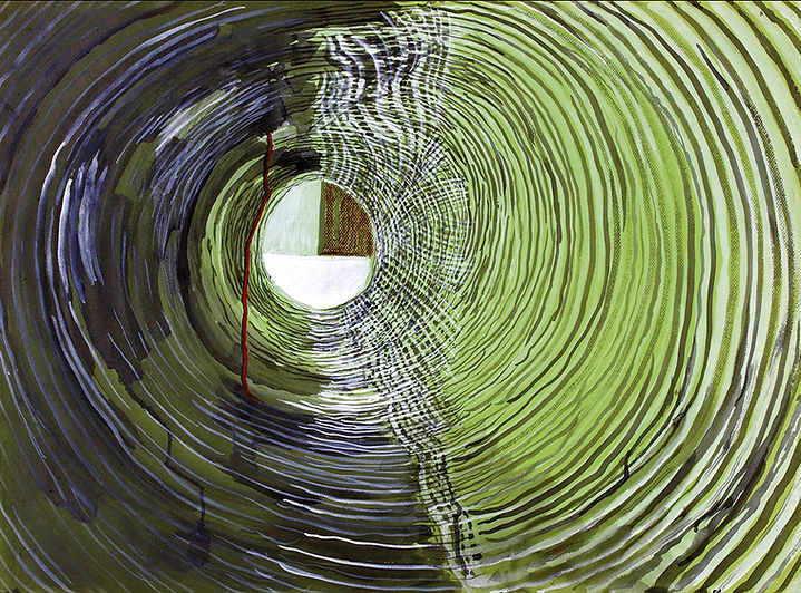 Artist Roger Callen, Refracted, acrylic on green canson pastel paper