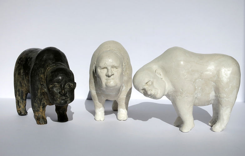The Secret Conversation of Snow Yaks, sculpture created by New South Wales artist, Lauri smith - stone version