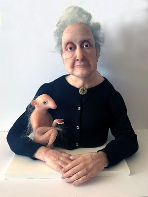 Lauri Smith | Rita + her pet jude | Silicone, wire, foam, hair & wood | 60 x 55 x 45cm | 2017
